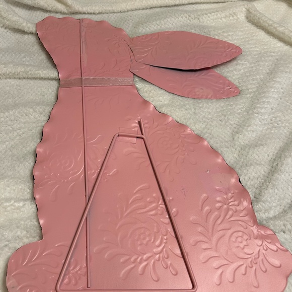 Pink painted tin rabbit.  17 1/2” tall with stand or for wall - Picture 2 of 2